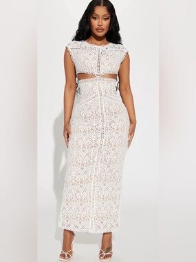 Fashion Nova White Crochet Lace Maxi dress